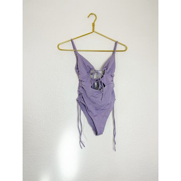 Bond-eye New Wave Tied Together One Piece Size XS Lavender Cut Out Swimsuit - Picture 3 of 14